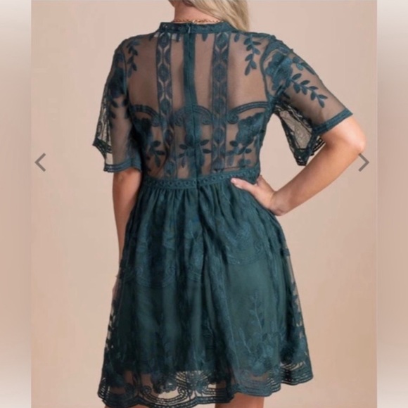 Haute Monde NWT Dark Teal Green Boho Lace Dress - Picture 2 of 13